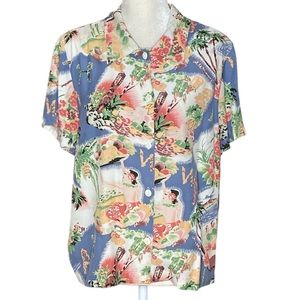 Vintage allen allen USA Hawaiian Shirt in Blue and Pink Pastels Size M